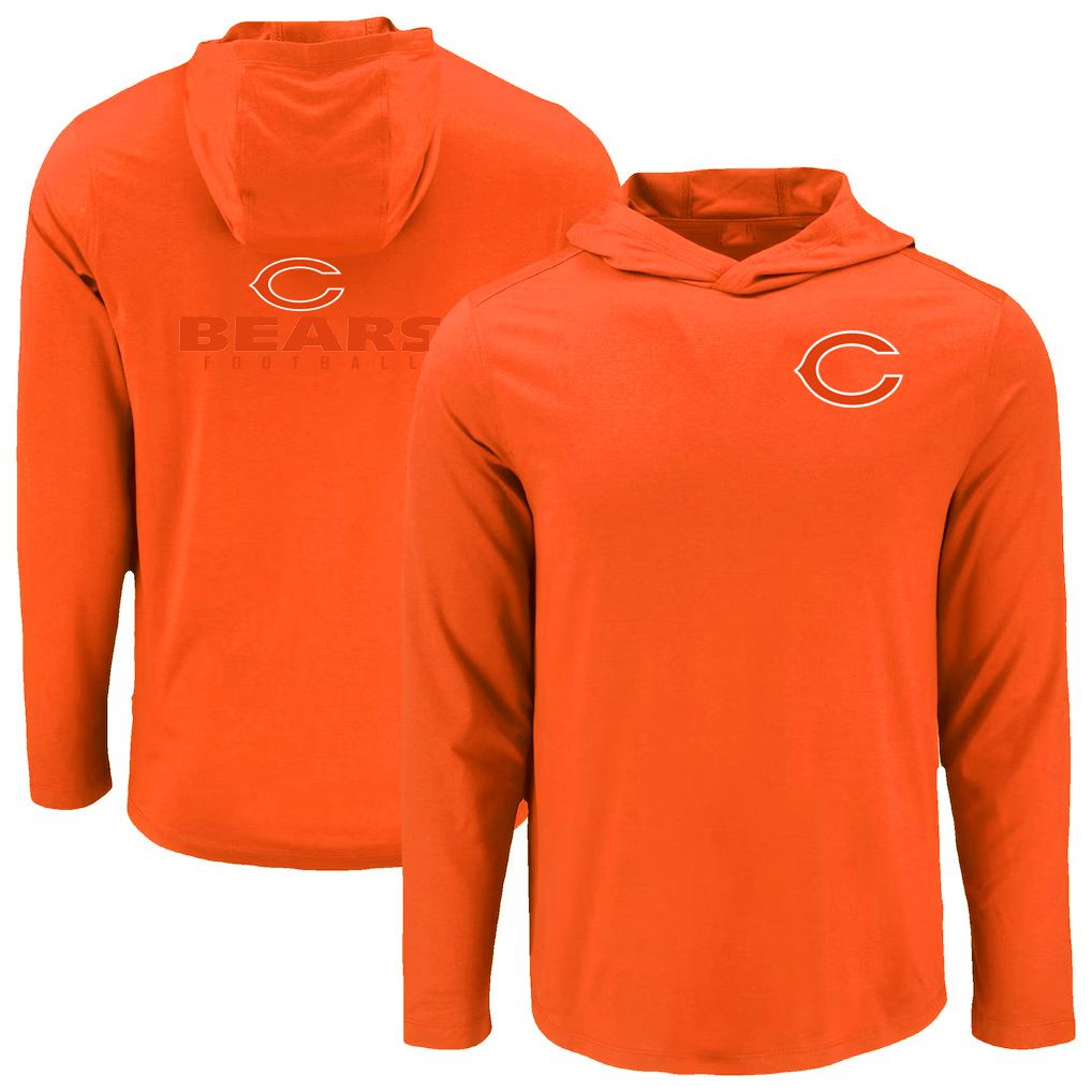 Men 2026 NFL Chicago Bears Hooded long sleeved T-shirt orange 05
